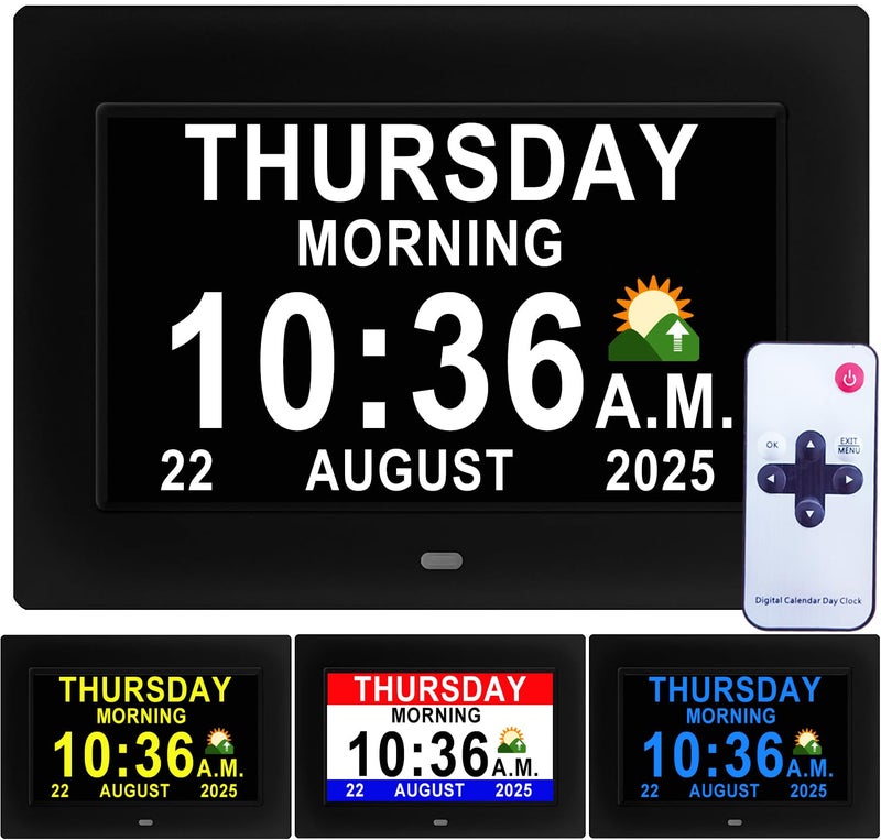 VÃ©faÃ®Ã® 2025 New, Digital Dementia Clock with Date and Time for Elderly, 10 Levels Auto Dimmer, 19 Alarms & Custom Reminders, Sun/Moon Icons, Auto DST, Large Display for Seniors- 7" with Remote - Image 1
